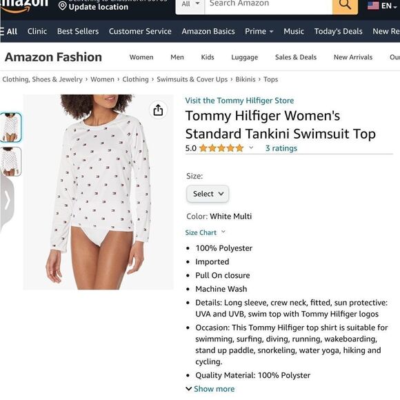 TOMMY HILFIGER SHIRT STYLE TANKINI TOP‎ - Picture 1 of 7